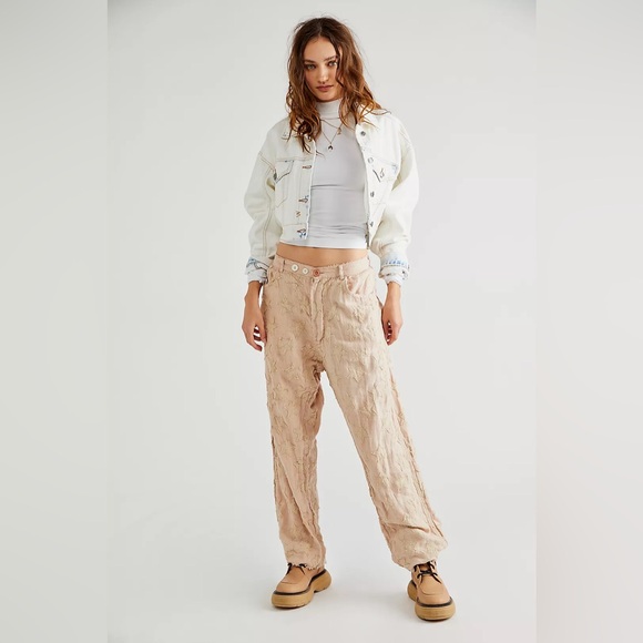 NWT Magnolia Pearl 100% Linen Star Appliqué Miner Pants, One Size